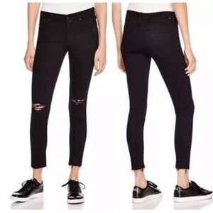 MOTHER Black Skinny Jeans with Distressed Details